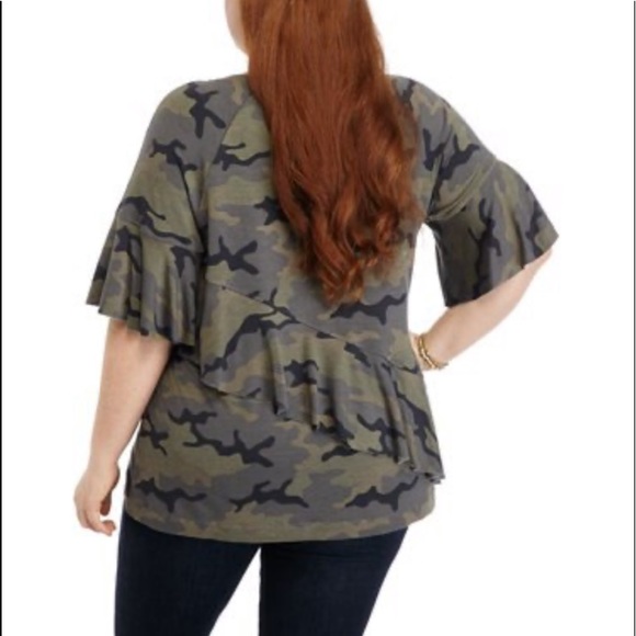 Fever Ruffle Front Slub Knit Top Size 1X - Picture 2 of 9